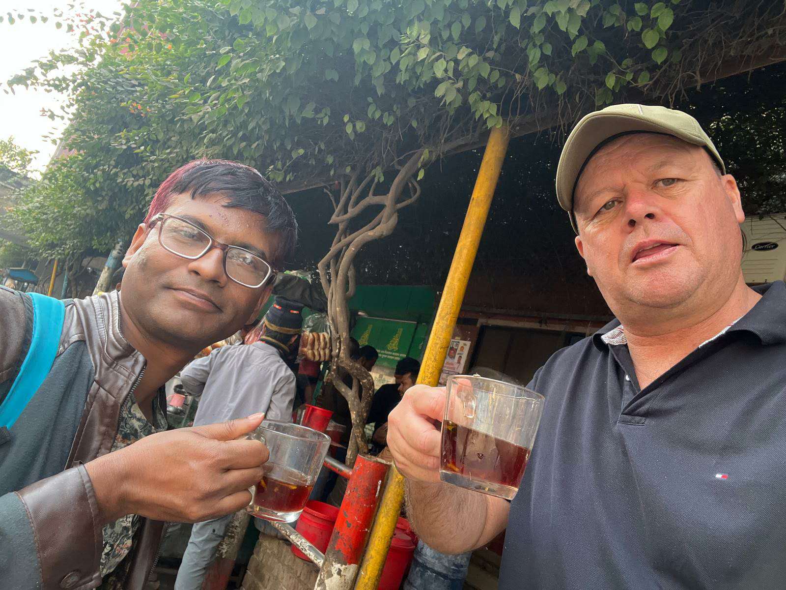 Enjoying tea in Bangladesh tour
